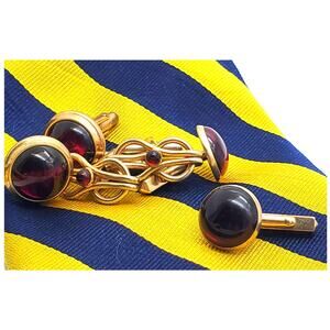 Retro Red Glass Cufflinks Love Knot Swank Correct Quality Gold Tone Link 3 Pair